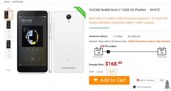 Xiaomi Redmi Note 2 всего за 8.85 на GearBest!