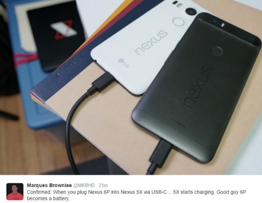 Nexus 6P можно использовать как внешний аккумулятор для Nexus 5X