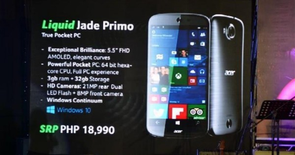 Acer Jade Primo с поддержкой Continuum получит относительно небольшую цену