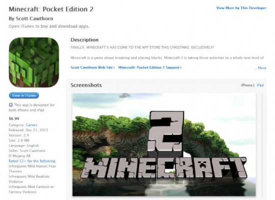 Фальшивое приложение Minecraft: Pocket Edition 2 бьёт рекорды по скачиваниям