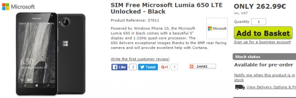 Microsoft Lumia 650 стала доступна для предзаказа до официального анонса