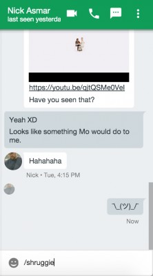 В Hangouts есть скрытая команда для быстрого набора ¯\_(ツ)_/¯