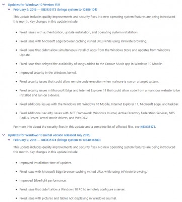 Microsoft теперь выкладывает списки изменений для обновлений Windows