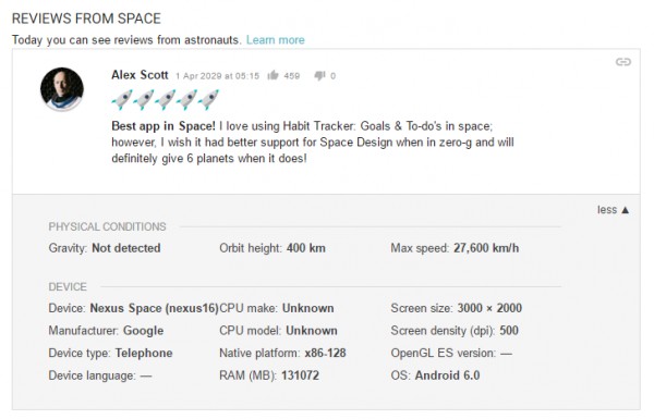 Nexus Space — ранняя первоапрельская шутка от Google