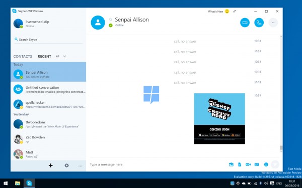 Галерея: скриншоты нового Skype UWP для мобильной и десктопной Windows 10