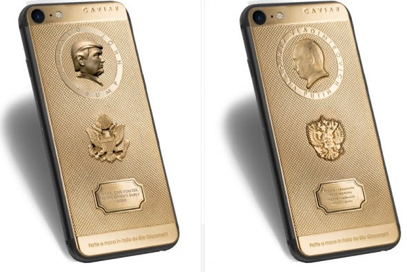 «Золотые» iPhone 7 с портретами Путина и Трампа появились в России