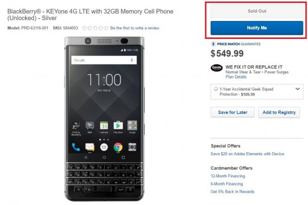 Запасы BlackBerry KEYone распроданы в первый день продаж в США