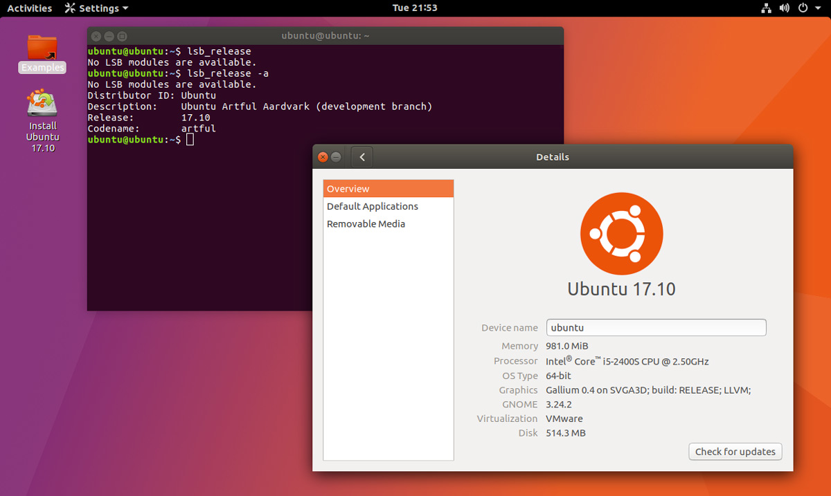 GNOME Shell — рабочий стол в Ubuntu 17.10 по умолчанию