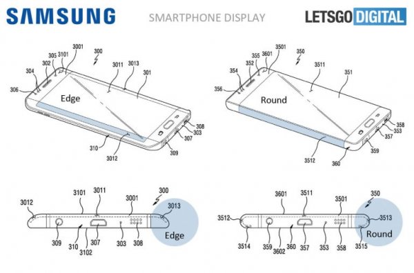 Samsung запатентовала смартфон с полностью загнутыми краями дисплея