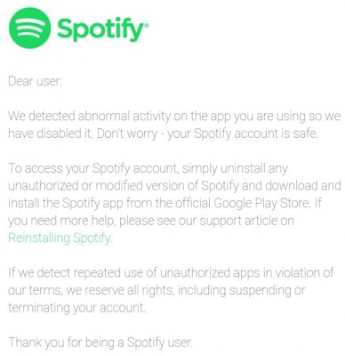 Spotify вычислила пиратов и пригрозила им блокировкой аккаунтов