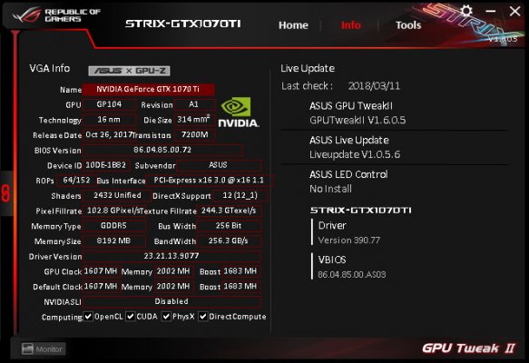 Тихая мощь: ASUS ROG Strix GeForce GTX 1070 Ti