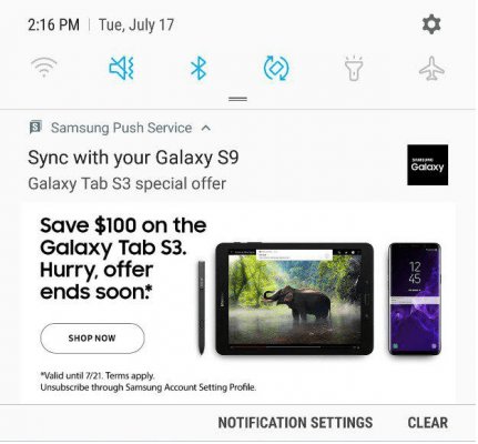 Samsung так и не избавилась от рекламы в уведомлениях