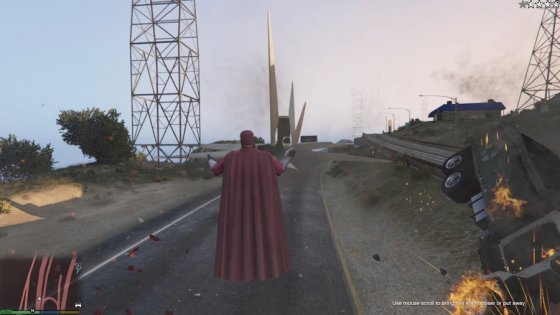 Магнето в GTA V бросает машины и крушит полицейских