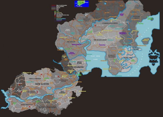 Карта Red Dead Redemption 2 содержит все локации из первой части