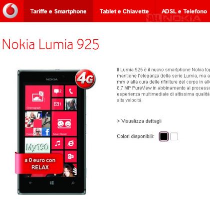 Цены Nokia Lumia 925 у Vodafone в Италии