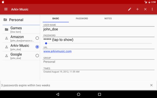 PasswdSafe – хранилище паролей 6.25.0. Скриншот 9