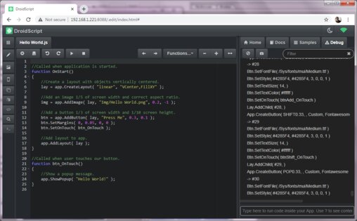 DroidScript – JavaScript IDE 2.74. Скриншот 6