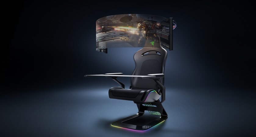 Геймерство в пандемию: Razer показала кресло с панорамным дисплеем и медицинскую маску с RGB-подсветкой