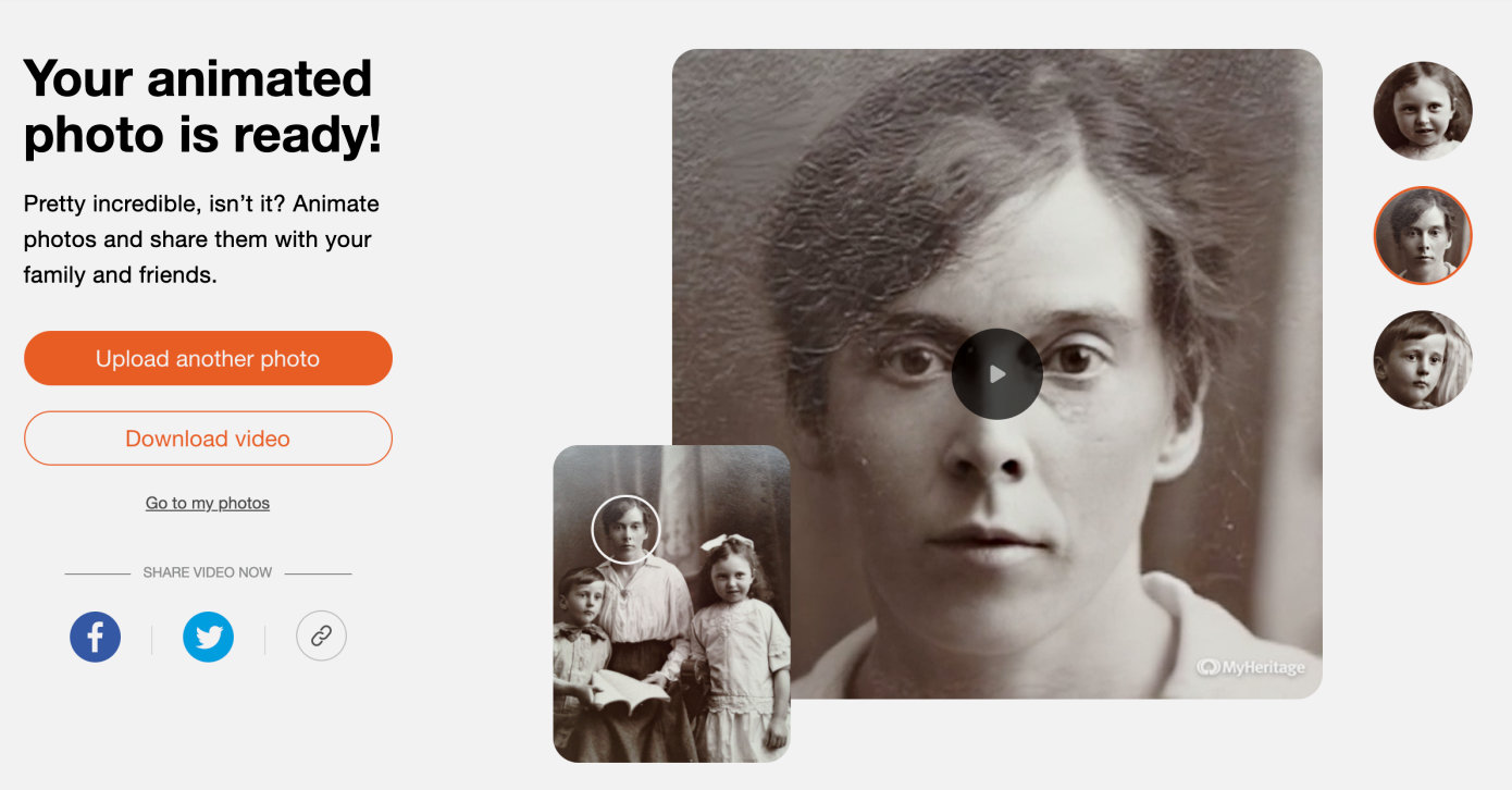 Алиса как можно оживить фото старое MyHeritage позволяет анимировать старые фотографии: черно-белые снимки оживают