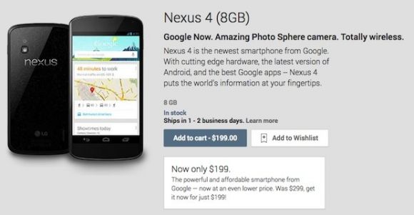 Google снижает цену на смартфон Nexus 4 до $199