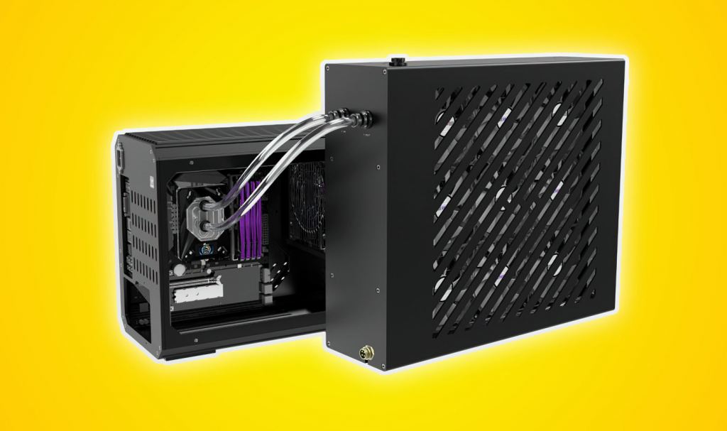 This cooling system can handle 4 graphics cards at the same time. But it’s bigger than the computer itself