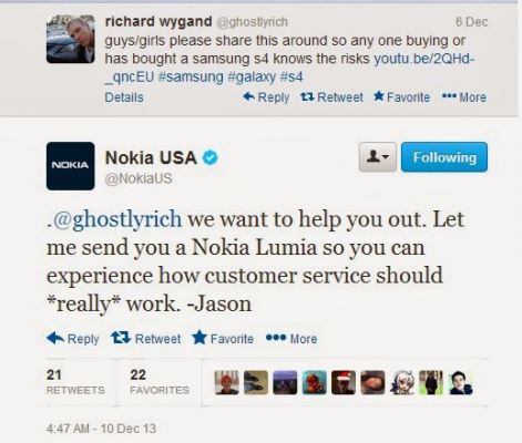 Компания Nokia бесплатно предложила смартфон владельцу сгоревшего SGS4