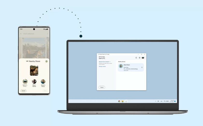 Google запустила Nearby Share на Windows: обмен файлами между Android и ПК стал проще