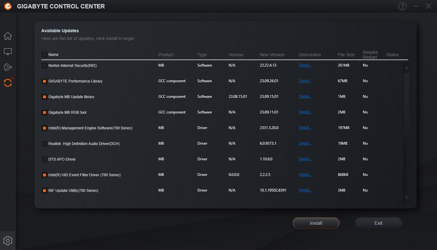 Gigabyte control center full installation