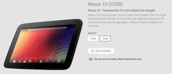 Nexus 10 32Gb больше недоступен в Google play