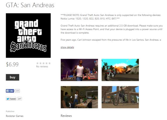 GTA: San Andreas доступна для Windows Phone 8