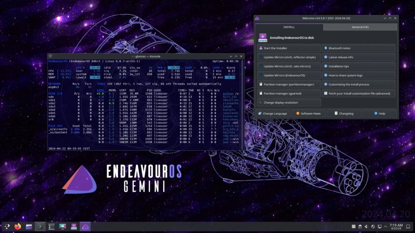 Состоялся релиз EndeavourOS 24.04: установочный образ занимает меньше 3 ГБ