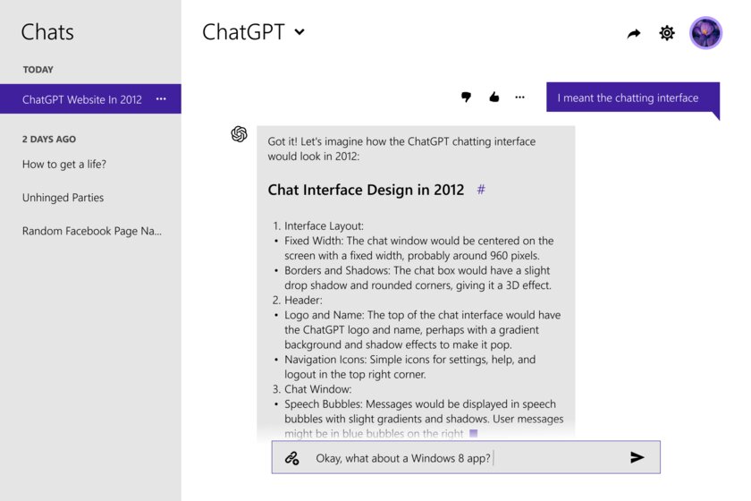 Так выглядел бы интерфейс ChatGPT во времена Windows 8. Что-то в этом есть, да?