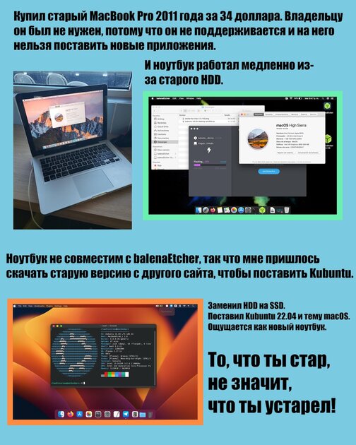 Купил старый MacBook за копейки и возродил его при помощи Kubuntu