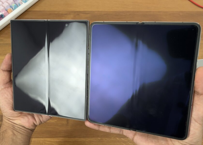 Пользователь сравнил складку на экране Samsung Z Fold6 и OnePlus Open. Почти незаметно 🤣