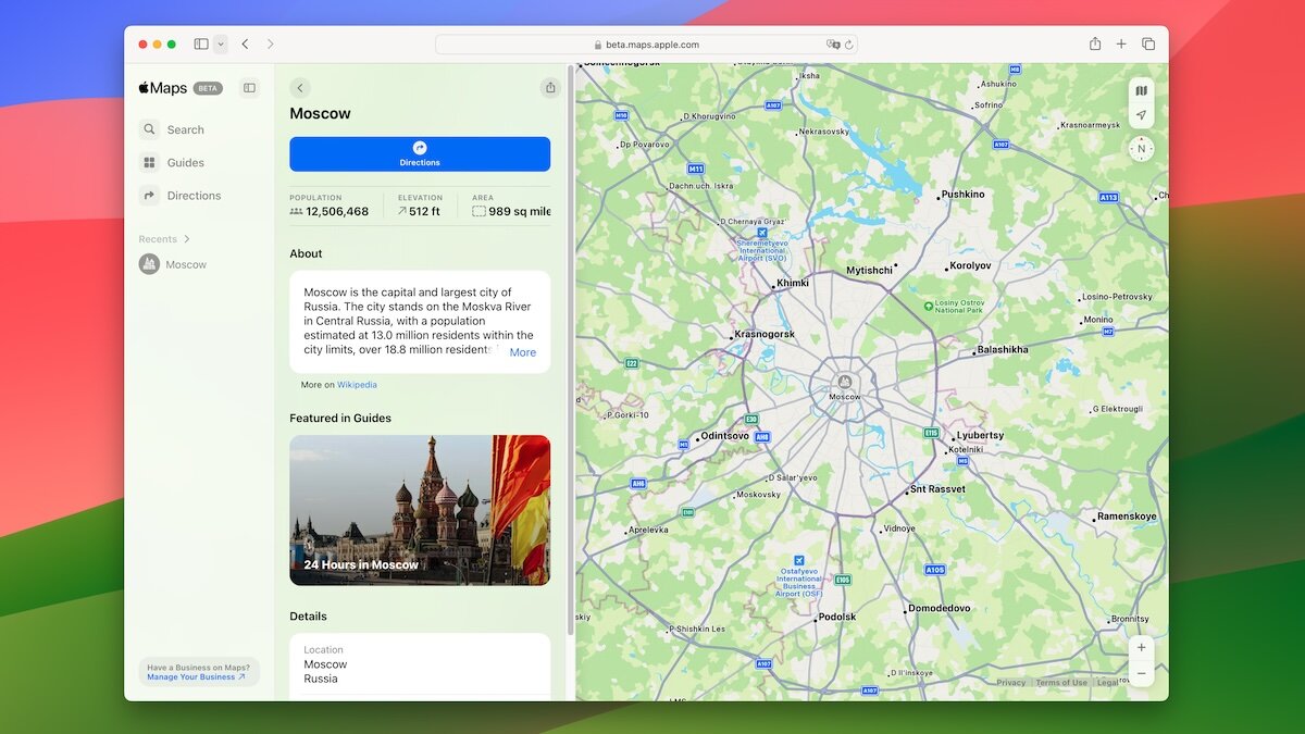 Apple Maps получили веб-версию: пока что в бете