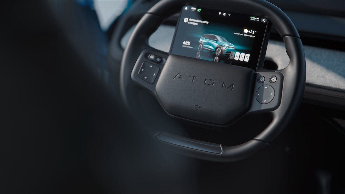 Руль с огромным дисплеем и интерактивная подсветка: Атом показал дизайн интерьера российского электромобиля