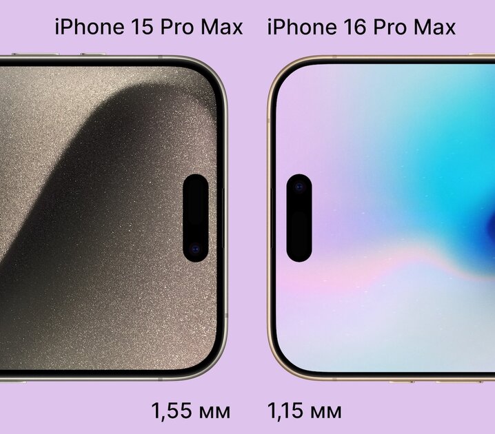 У iPhone 16 Pro Max, если верить слухам, рамка будет гораздо тоньше, чем у iPhone 15 Pro Max