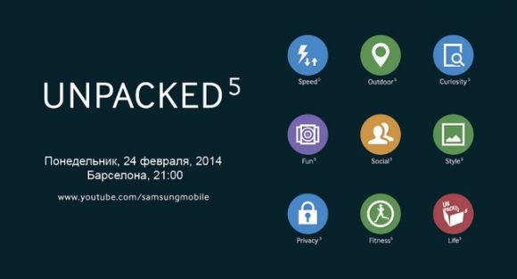 MWC 2014: официально представлены смартфон Samsung GALAXY S5 и новый фитнес-браслет-пейджер Samsung Gear Fit