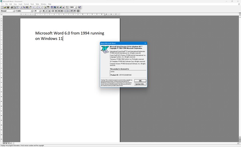 Интересный факт — на Windows 11 всё ещё можно запустить MS Word 6.0 из 1994 года