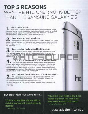 HTC рассказала, почему её новый флагман лучше Samsung GALAXY S5