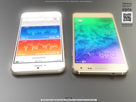 Внешнее сравнение 3D модели IPhone 6 и Samsung Galaxy Alpha