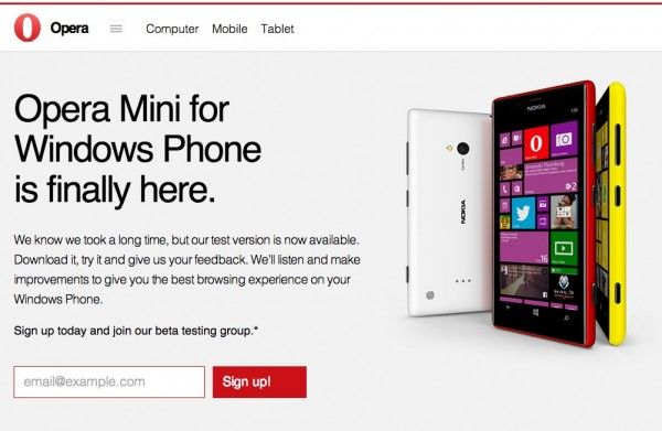 Opera запускает бета-тестирование своего браузера для Windows Phone