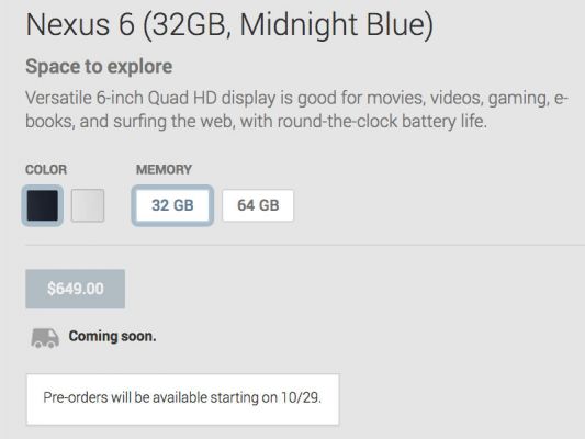 Nexus 6 будет доступен для предзаказа с 29 октября