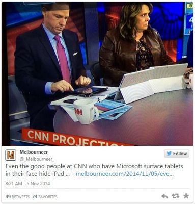 Ведущие канала CNN использовали планшеты Surface в виде подставки для iPad