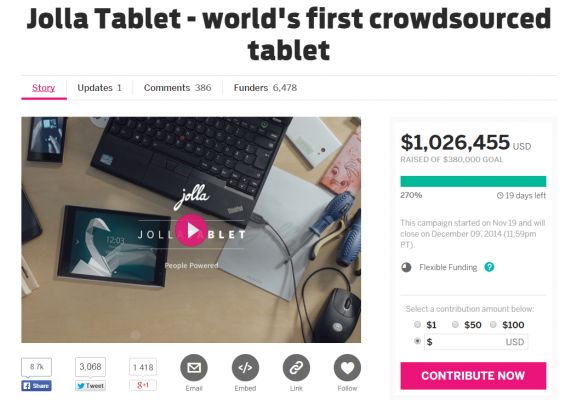 Проект Jolla Tablet собрал уже более $1 миллиона