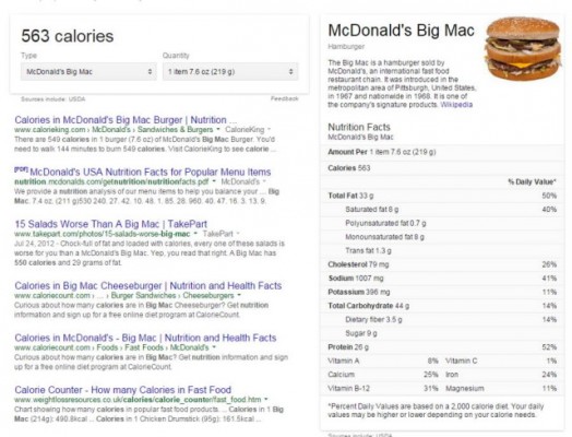 Google будет показывать калорийность фастфуда