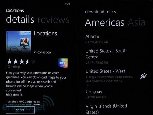 В WP7-смартфонах HTC появилась поддержка оффлайн-навигации