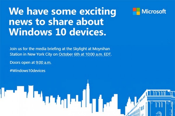 Новые устройства Microsoft на Windows 10 будут представлены 6 октября