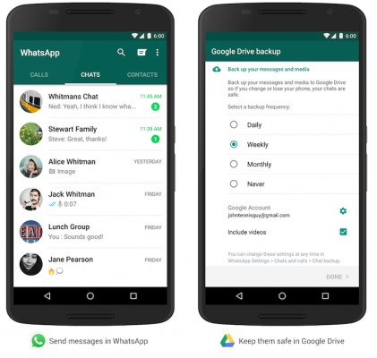 WhatsApp для Android научился сохранять историю сообщений в Google Drive