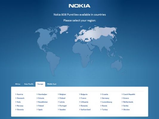 Доступность Nokia 808 PureView показана на карте